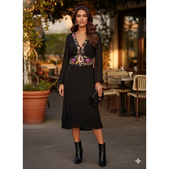 TWOOFUS Dresses & Skirts - TWOOFUS NY Whimsigoth Embroidered Midi Dress 14 Boho Fairy Cottagecore Romantic